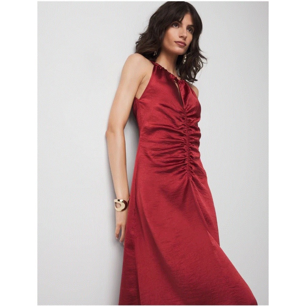 White House Black Market WHBM dress womens sz 8 P red satin halter midi $180